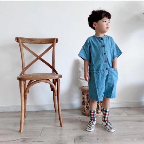 2021 new stylish girls boys denim overalls fashion summer kids jumpsuit