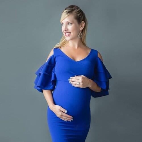 Maternity Maxi Dresses Photo Shoot Sexy Off-Shoulder Ruffles Pregnancy Photography Clothes Pregnant Women Costume Baby Shower
