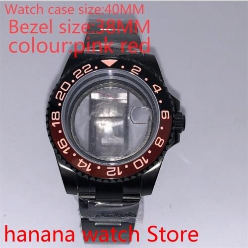 Suitable for NH35 36 Mingzhu2813 Miyata self-winding 40mm transparent black box series with rotating pink red bezel