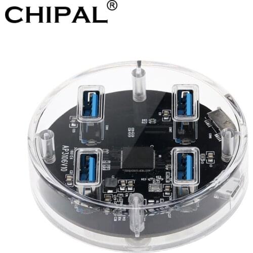 CHIPAL Transparent USB 3.0 HUB 4 Ports High Speed USB Splitter with Power Charging Interface for Windows Mac Linux Laptop PC USB