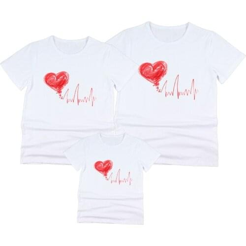 Family Look Clothes Summer Top Tee Shirt Family Matching Outfits T shirt Lovely Heart Rate Map Daddy Mom Daughter Son T-shirts
