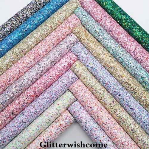 Glitterwishcome 21X29CM A4 Size Vinyl For Bows Chunky Glitter Leather Fabirc Faux Leather Sheets for Bows, GM3087B