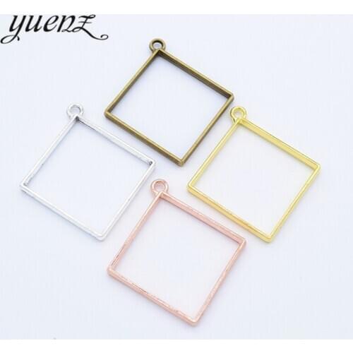 YuenZ 6pcs 7Color Charm Alloy Jewelry Accessories Rectangle Charm Hollow Glue Blank Pendant Tray Bezel 48*43mm B181