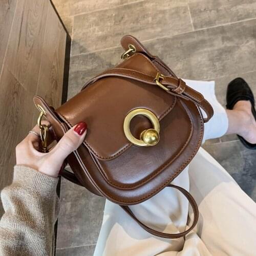 PU Leather Saddle Bags Women 2021 Fashion Shoulder Simple Bag Lady Solid Color Solid Handbags Luxury Brand Purse And Handbags