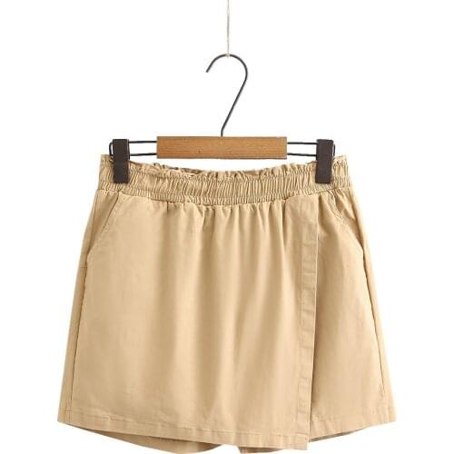 Plus size elastic waist cotton women pants 2021 new summer ladies solid black white Khaki shorts female