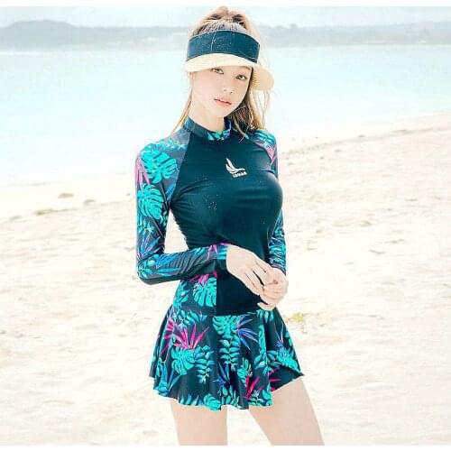 2020 Famale Long-Sleeved Sexy Swimwear Sports Elastic Zipper Plus Swimming Trunks Blended Fabric Breathable Comfortable