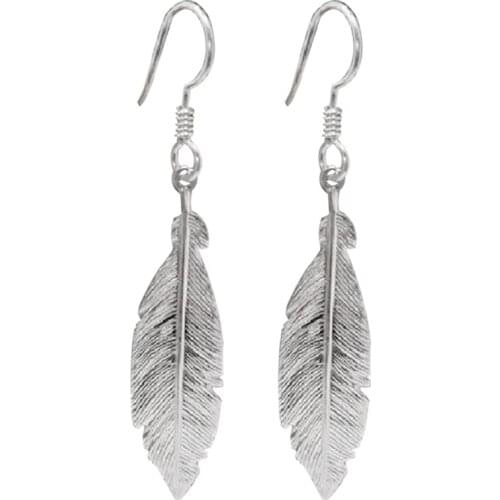 Bohemia Vintage Silver Color Feather Dangle Earing Feather Leaf Drop Earrings For Women Personality Simple Party Wedding Jewelry