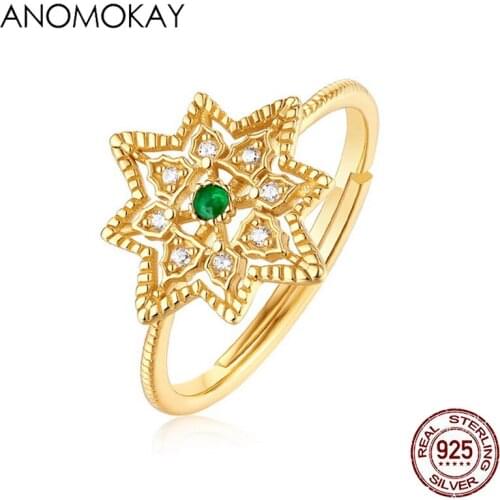 Retro Palace Gold Color Hollow Carved Flower Ring for Women Lovers Jewelry Gift Western Fashion Green CZ S925 Silver Rings Women