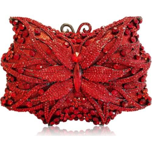Gold Red Metal Crystal Bag Clutches Bags Women Evening Clutch Purse Handbags Fashion Lady Rhinestone Prom Party Chain Purses Bag