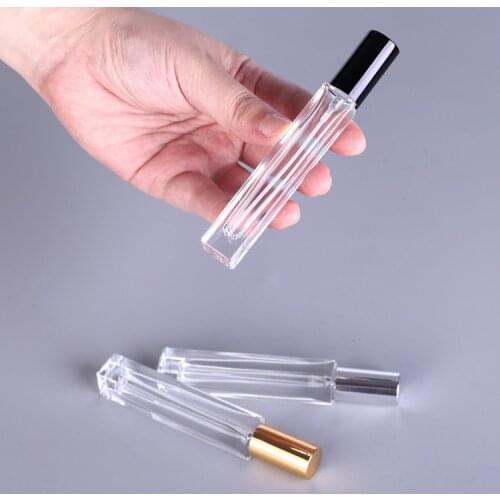 10pcs/lot 10ml Thick Clear Glass Perfume Bottle High Quality Refillable Perfume Spray Atomizer Bottle With Black Gold Silver Lid