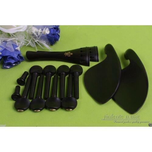 2set 4/4 violin ebony tailpiece End pin Violin peg chin rest good inlay Violin parts & accessories #699