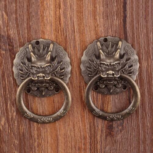 2Pcs Vintage Dragon Head Cabinet Wardrobe Furniture Drawer Pull Handle Knob Ring