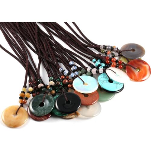 2020 Wholesale Natural Stone safety button Pendant Necklace Jewelry Pendant Necklace rope Chain adjustable size gift for Women