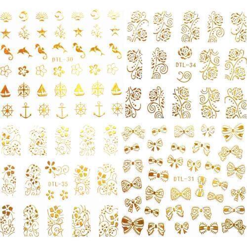 30 Styles! 1 Sheet Fashion 3D Gold Nails Art Manicure Black Glue Decals Decorations Design Nail Stickers For Nails Tips Beauty