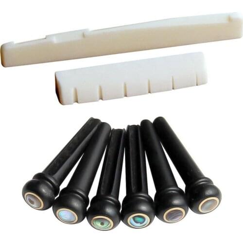 6 pieces of acoustic guitar wooden bridge pin with saddle nut, acoustic acoustic guitar accessory set, musical instrument parts