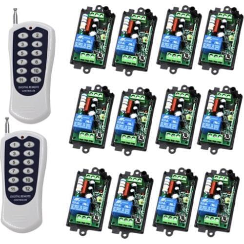 110V220V 12CH RF Wireless Remote Control Switch System 2 Transmitters and 12 Receiver For Garage Door RF 433MHZ 315MHZ SKU: 5451