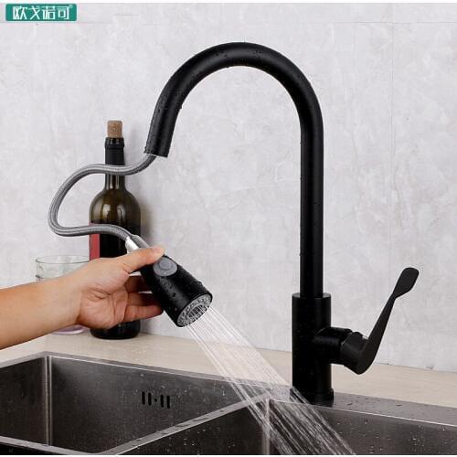 Black surface 2 in 1 sprayer shower head pull out kitchen faucet