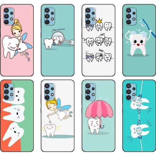 Black tpu Case For Samsung galaxy A32 A42 A52 A72 4g 5g S21 PLUS ultra back cover Dentist Dental Crowned Tooth