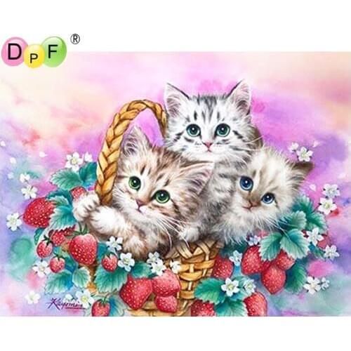 DPF DIY Gift Strawberry Kitten 5D full Round Diamond Painting Magic Cube Cross Stitch Diamond Embroidery crafts Mosaic Decor