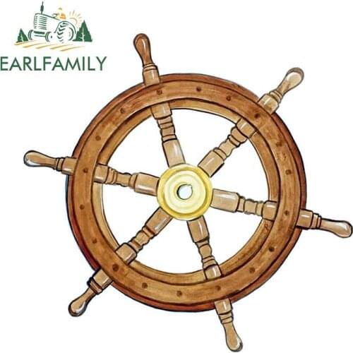 EARLFAMILY 13cm x 12.8cm Ship Steering Wheel Pirate Nautical Vinyl Decal Auto Car Truck Home RV Boat Cup Waterproof Car Stickers