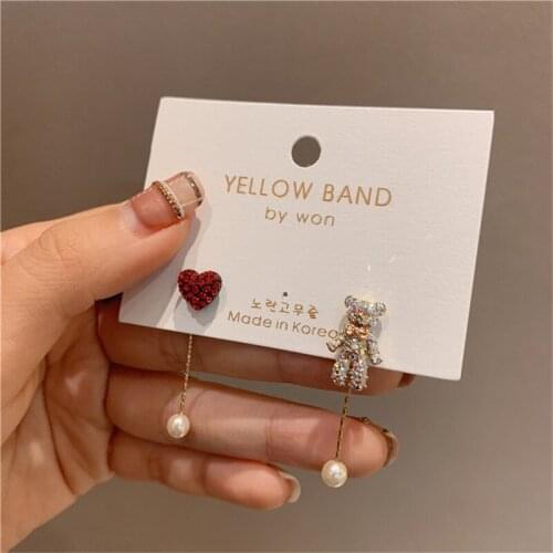 European and American Trendy Peoples Fashion Heart and Bear Asymmetric Earrings Sweet Earrings Party Female Jewelry