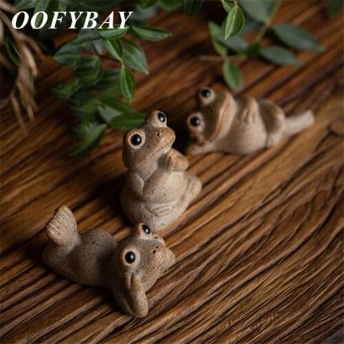 Ceramic Zen Frog Figurine Tea Pet Handmade Tea Tray Ornaments Coarse Pottery Animal Statue Kung Fu Tea Set Home Decoration
