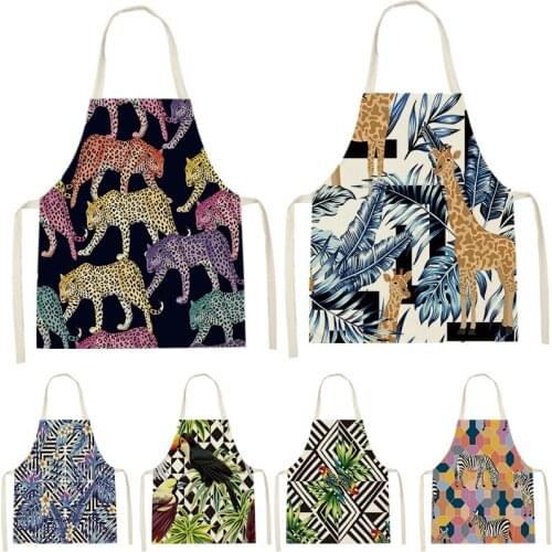 1 Piece Apron Tropical Plants Animal Flowers Kitchen Sleeveless Bib Cooking Gardening Ladies Children Apron Baking Accessories