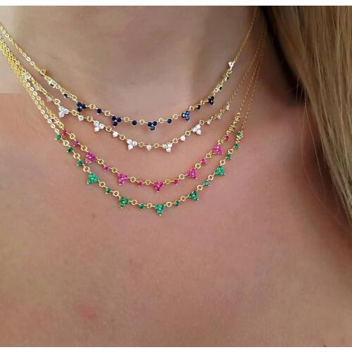 Fashion stunning colorful jewelry Gold filled red blue white green triangle cz charm cz station necklace new
