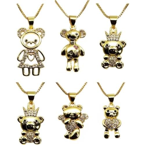 Fashion Cute teddy bear micro Zircon Pendant necklace chain pendant Winnie pooh Pendant necklace copper chain jewelry necklace