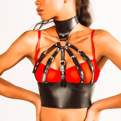 Fashion Women Sexy Leather Harness Body Bondage Chest Harness PU Leather Bra Bondage Waistband Garter Belt Stockings Suspenders
