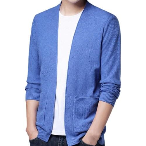 Men Cardigan Loose Fit Solid Color Long Sleeve Ribbing Hem Sweater Oversize Cardigan 2021 Autumn Winter Male Coat Business