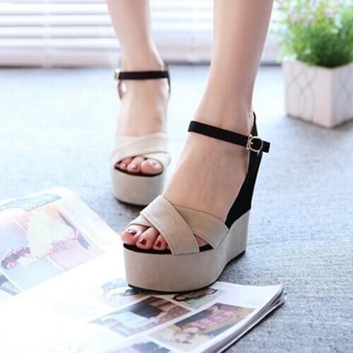 2020 new womens shoes summer buckle increase thinner Color-blocking super high heel sexy wedges casual womens sandals U23-13