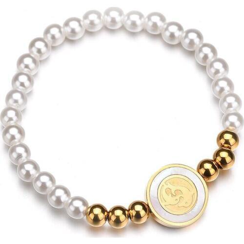 Wholesale Jewelry -- 19-20cm 316L titanium steel Beads White Round Pearls Bracelets Jewelry For Women No Fade
