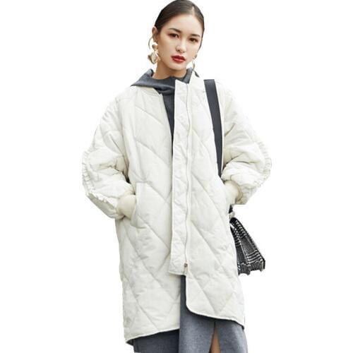 Autumn Winter Cotton Parka Long Loose Vintage Outerwear Frill Sleeve Round Neck Women Jacket Coat Frivolous Bread Clothes HJ15