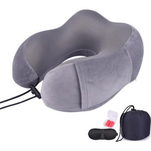 Magnetic Memory Foam Travel Neck Pillow Cushion With Eye Mask & Earplugs & Storage Bag For Airplanes Cars Office Train Nap Rest
