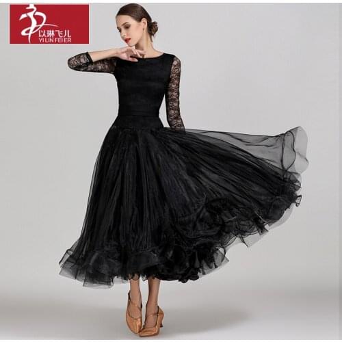Flamenco Professional Skirt with Long Lace Sleeves Lady Stage Performance Costume Tango & Waltz Dancewear Modern Dress A0002
