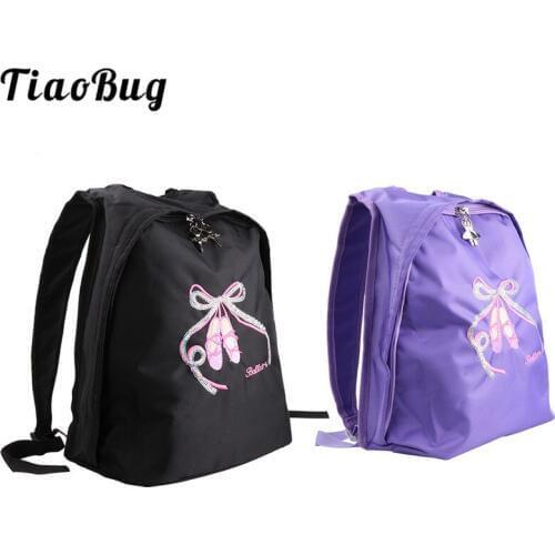 TiaoBug Girls Toe Shoe Embroidery Ballet Backpack for Children School Dance Class Daypack Gym Sports Ballerina Backpack Rucksack
