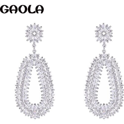 GAOLA Fancy Waterdrop Loop Dangle with Round AAA Clear Cubic Zirconia Drop Earrings For Women