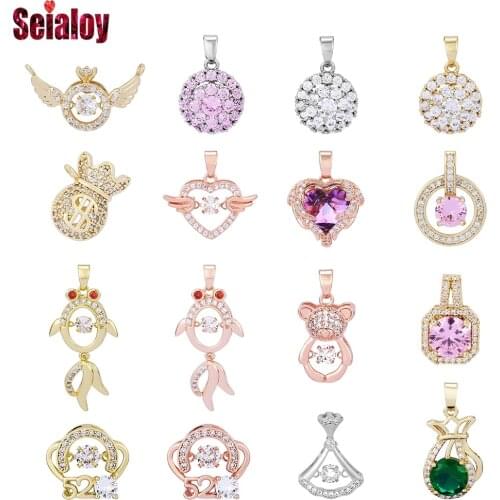 Seialoy High Quality Heart Wing Dangle Zircon Charm Goldfish Pendant Fit Original Fine Necklace Collar Charm Jewelry Accessories