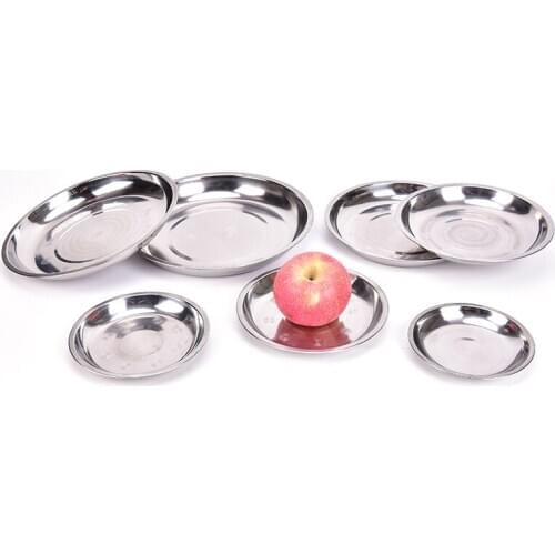 Camping 14cm-26cm Stainless Steel Dinner Plate Outdoor picnic Tableware Dinner Plate Food Container Salad Plate Hot