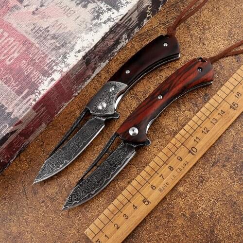 VG10 Damascus steel wooden handle tactical outdoor survival hunting camping self-defense EDC tool multifunctional folding knife