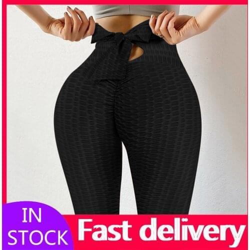 #VO Leggings Women Fitness Bow Tie High Waist Pants Workout Sports Pants Sexy Running Athletic Leggins Stretch Push Up Leggings