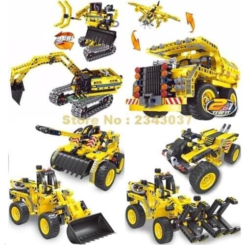 City construction engineering military tank plane robot excavator dumper bulldozer fork truck building blocks Toy