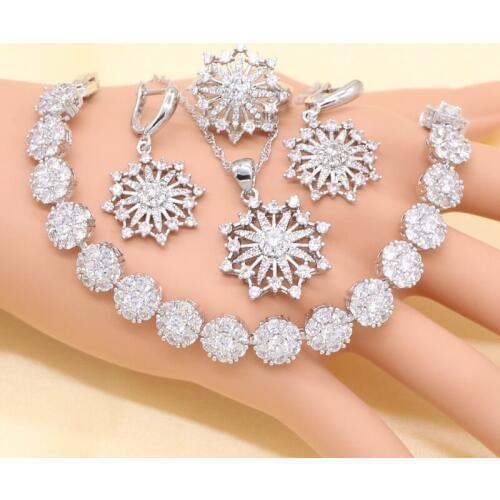 XUTAAYI Silver colorJewelry Sets For Women White Semi-precious Earrings Bracelet Rings Necklace Pendant Bridal Wedding Jewelry