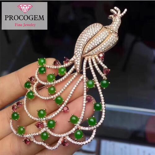 Natural Jasper Phoenix Brooches for Women Engagement Anniversary gifts Genuine gemstones fine Jewelry 925 Sterling Silver #340