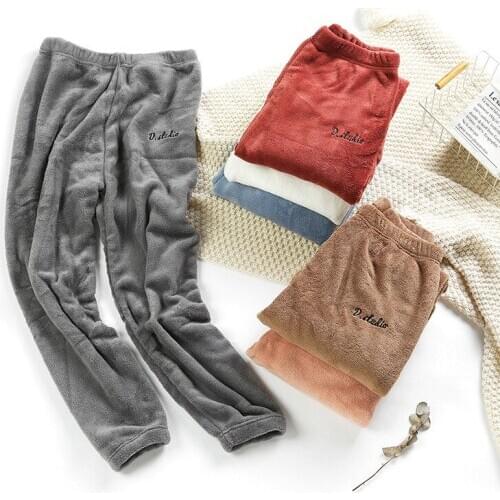 Women warm pants lazy coral velvet home loose pajamas autumn and winter thick plus velvet harem pants embroidery trousers women