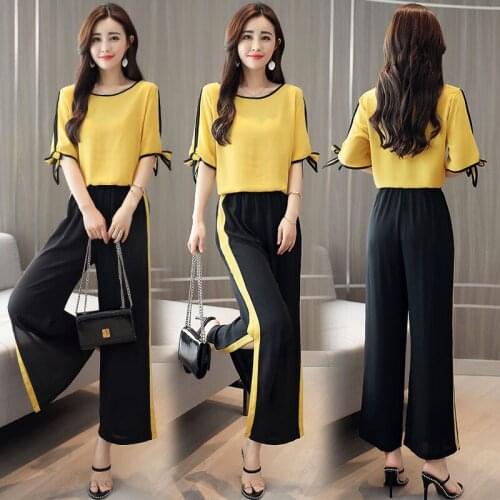 Temperament Split Wide Leg Pants Two Piece Set Korean Fashion Summer 2021 New Loose Pants Suits Yellow White Black Clothes