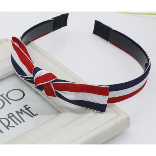 Women Blue White Red Color Bow Headband Fashion Korean Girls Bowknot Ribbon Clip Stripe Hairband Hair Band Accessories
