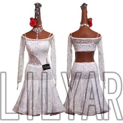 Lilyar New Latin dance skirt competition skirt performance Skirt Adult custom childrens white lace dance skirt