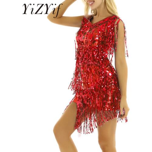 Ballroom Competition Dresses Tango Adult Red Latin Dance Costumes Women Salsa Dancewear Dance Costume Dresses Fringe Gold Sequin
